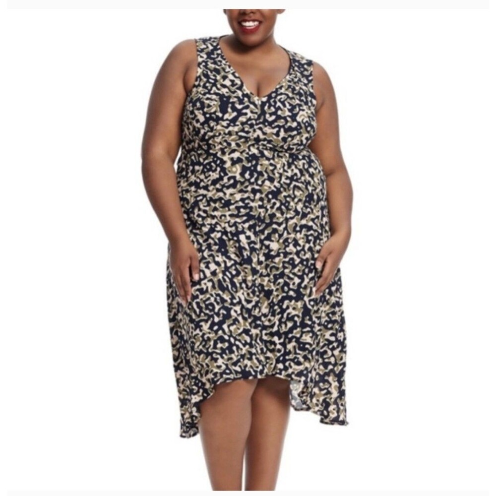 REBEL Wilson X Angel Sleeveless Camo Dress Plus Sz 20W High Lo Navy Pink & Green